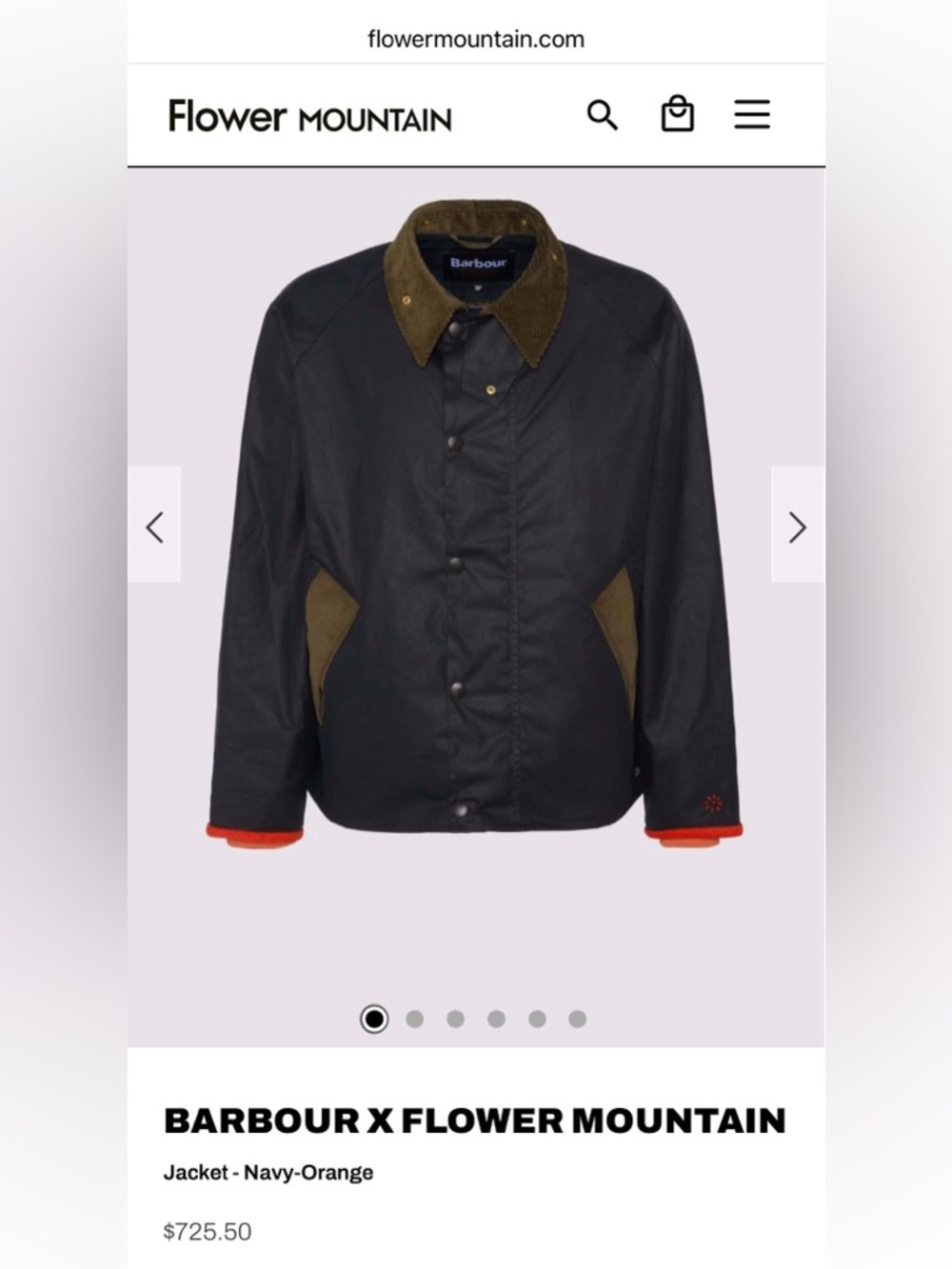 NWT BARBOUR X FLOWER MOUNTAIN
Jacket - Navy-Orange